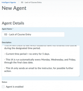 Lack of Course Entry - Agent details